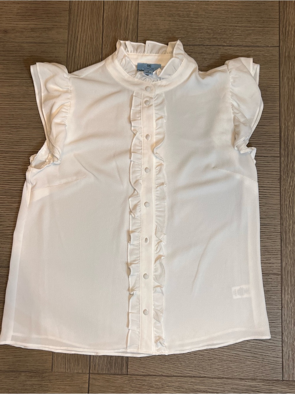 CeCe White Ruffled Button-Front Blouse (NEW) - Picture 4 of 6